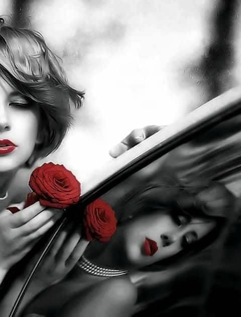 photo noir et blanc femme rose