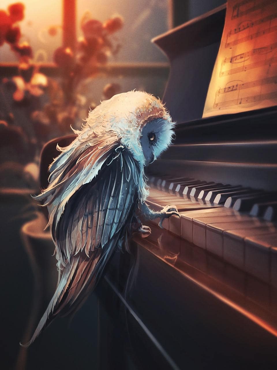 wallpaper et fond d'écran hibou piano musique music graphique animals oiseau