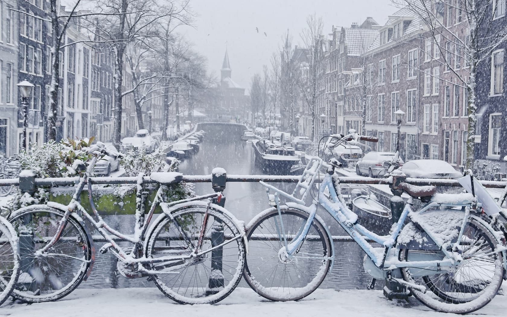 wallpaper et fond d'écran hiver nature paysage pays Amsterdam vélos Pays-Bas voyage travel landscape