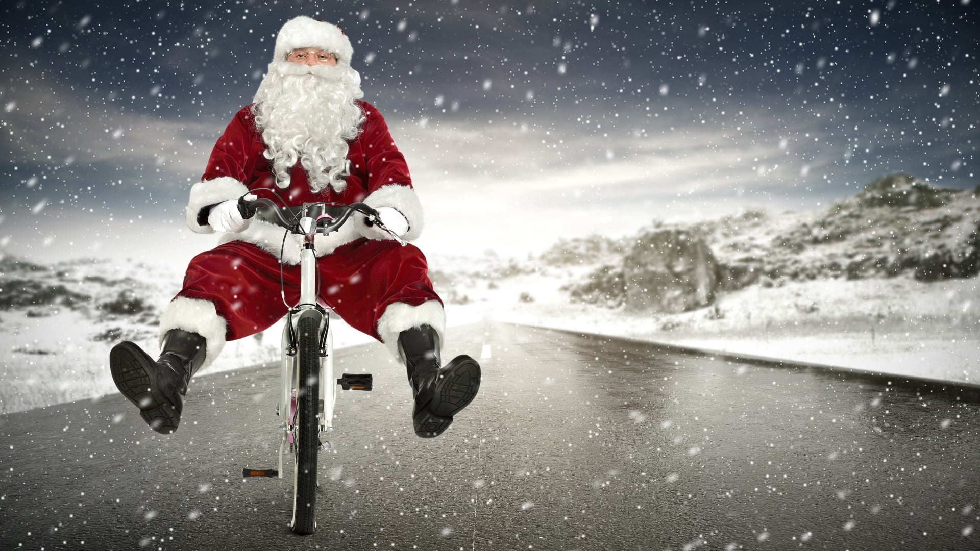 wallpaper et fond d'écran père Noël vélo humour