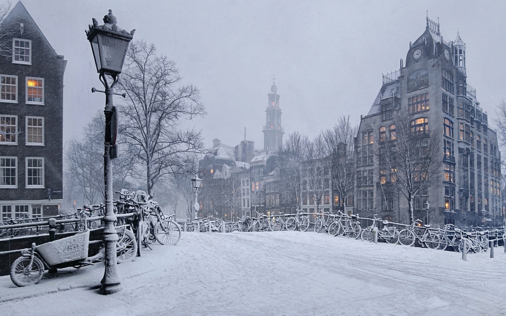 wallpaper et fond d'écran pays Amsterdam neige paysage nature landscape pays Pays-Bas voyage travel ville city