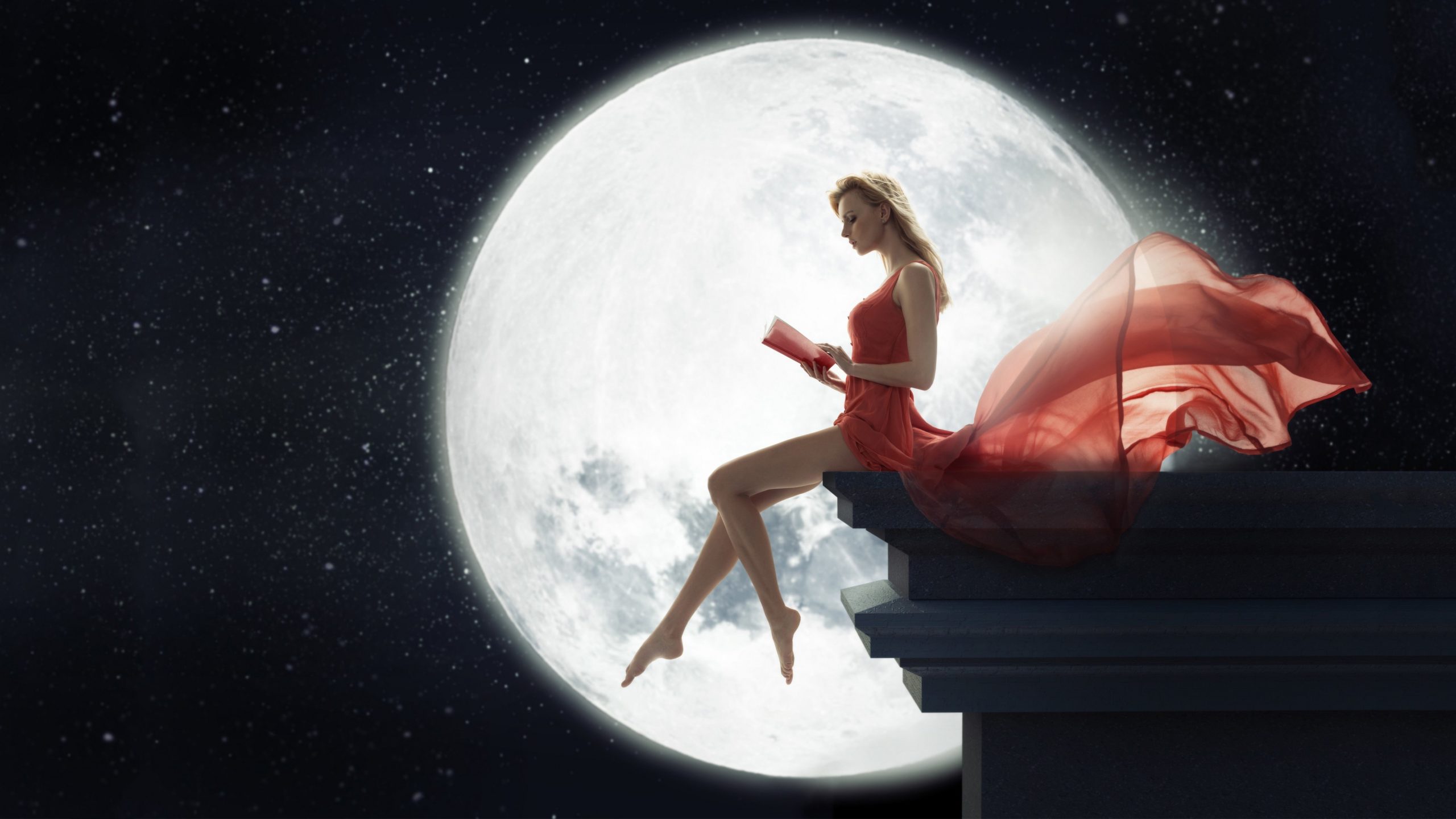 wallpaper et fond d'écran nuit lune fantasy femme paysage fantaisie