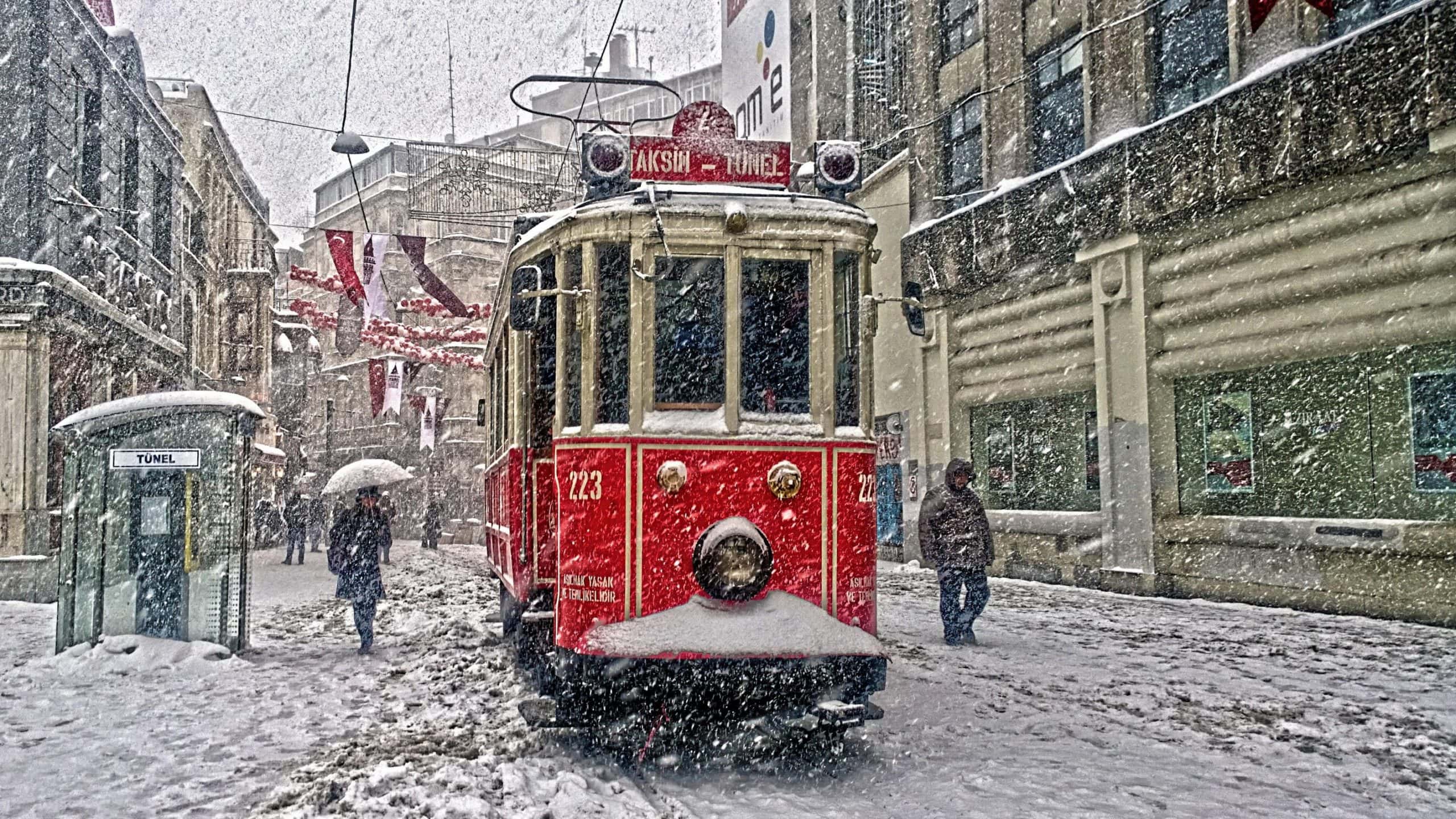 wallpaper et fond d'écran tramway ville Turquie hiver neige paysage city voyage travel