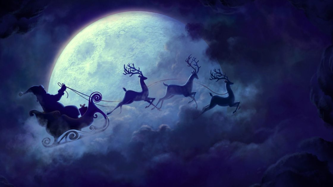 wallpaper et fond d'écran traineau rennes du Père Noël paysage Noël neige fête célébration santa clause christmas