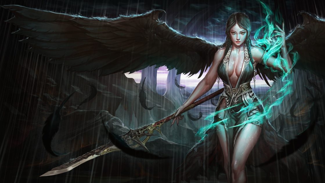 wallpaper et fond d'écran ange angel fantaisie fantasy femme woman ailes guerrière warrior fantastique