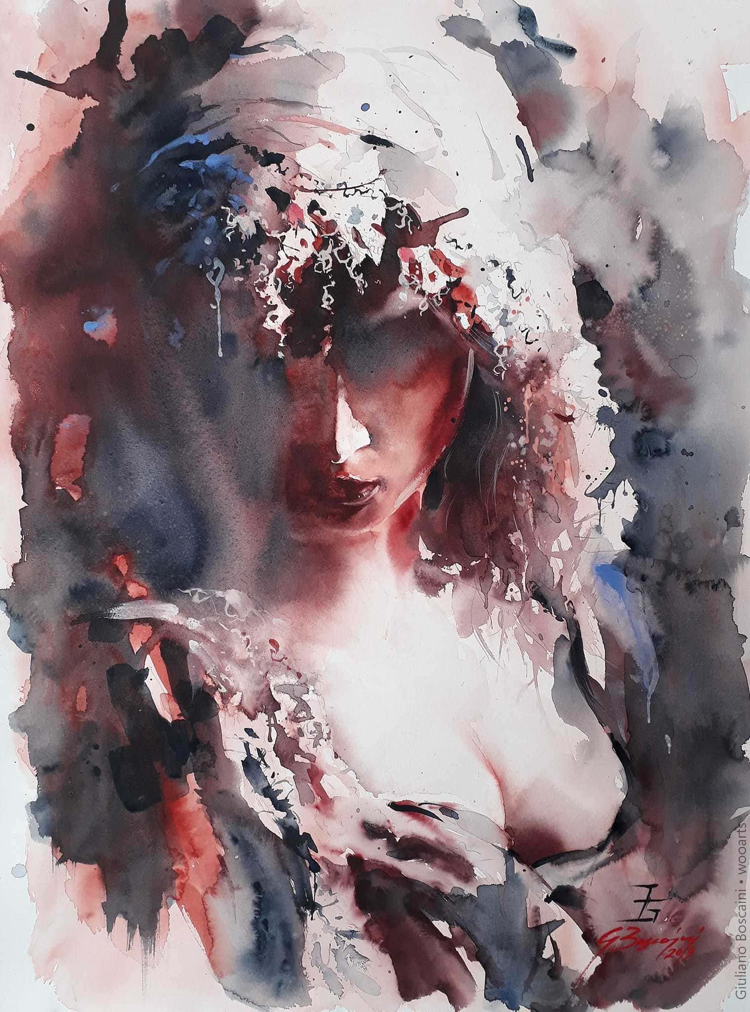 image femme portrait artiste art peinture painting artist huile toile tableau paysage talent pinceaux illustration Giuliano Boscaini