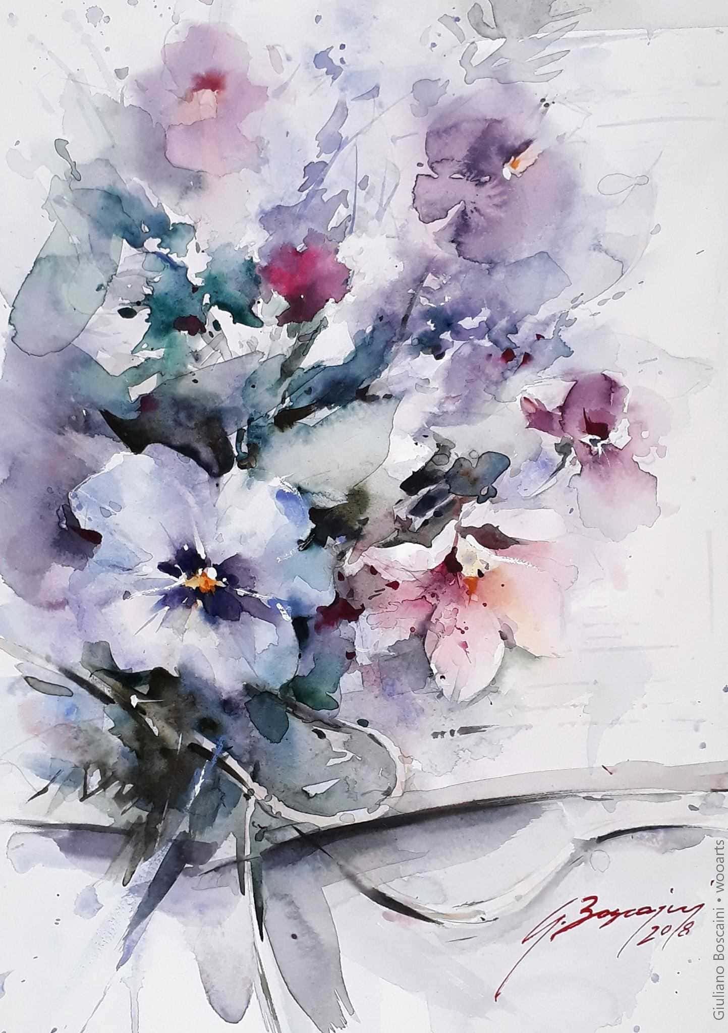 image femme peintre portrait fleurs artiste art peinture painting artist huile toile tableau paysage talent pinceaux illustration Giuliano Boscaini
