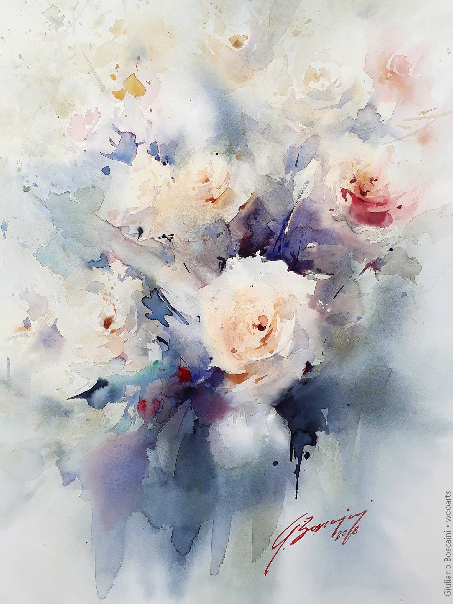 image femme peintre portrait fleurs artiste art peinture painting artist huile toile tableau paysage talent pinceaux illustration Giuliano Boscaini