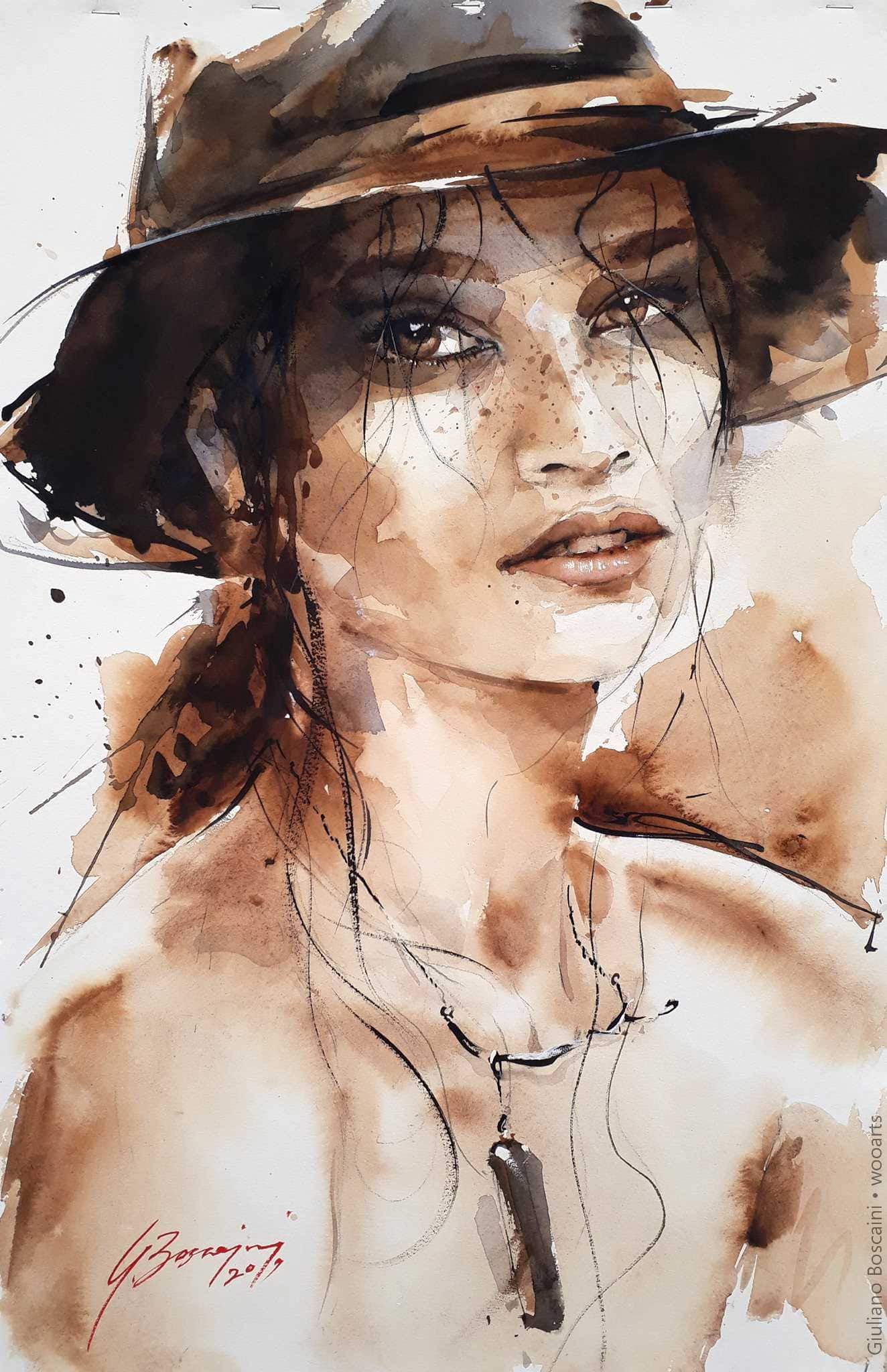 image femme peintre portrait fleurs artiste art peinture painting artist huile toile tableau paysage talent pinceaux illustration Giuliano Boscaini