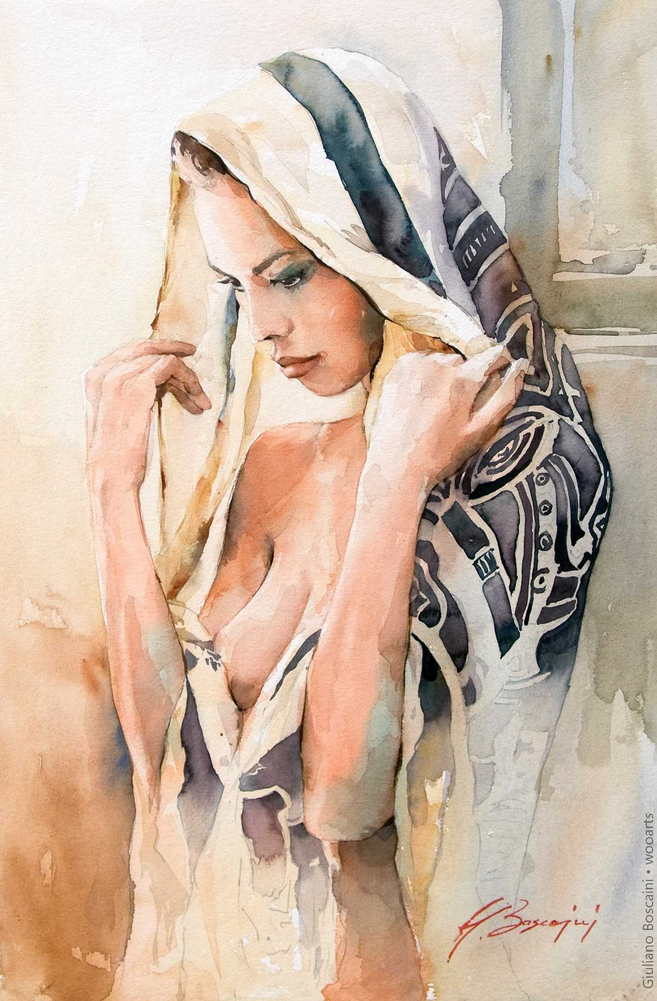 image femme portrait fleurs artiste art peinture painting artist huile toile tableau paysage talent pinceaux illustration Giuliano Boscaini