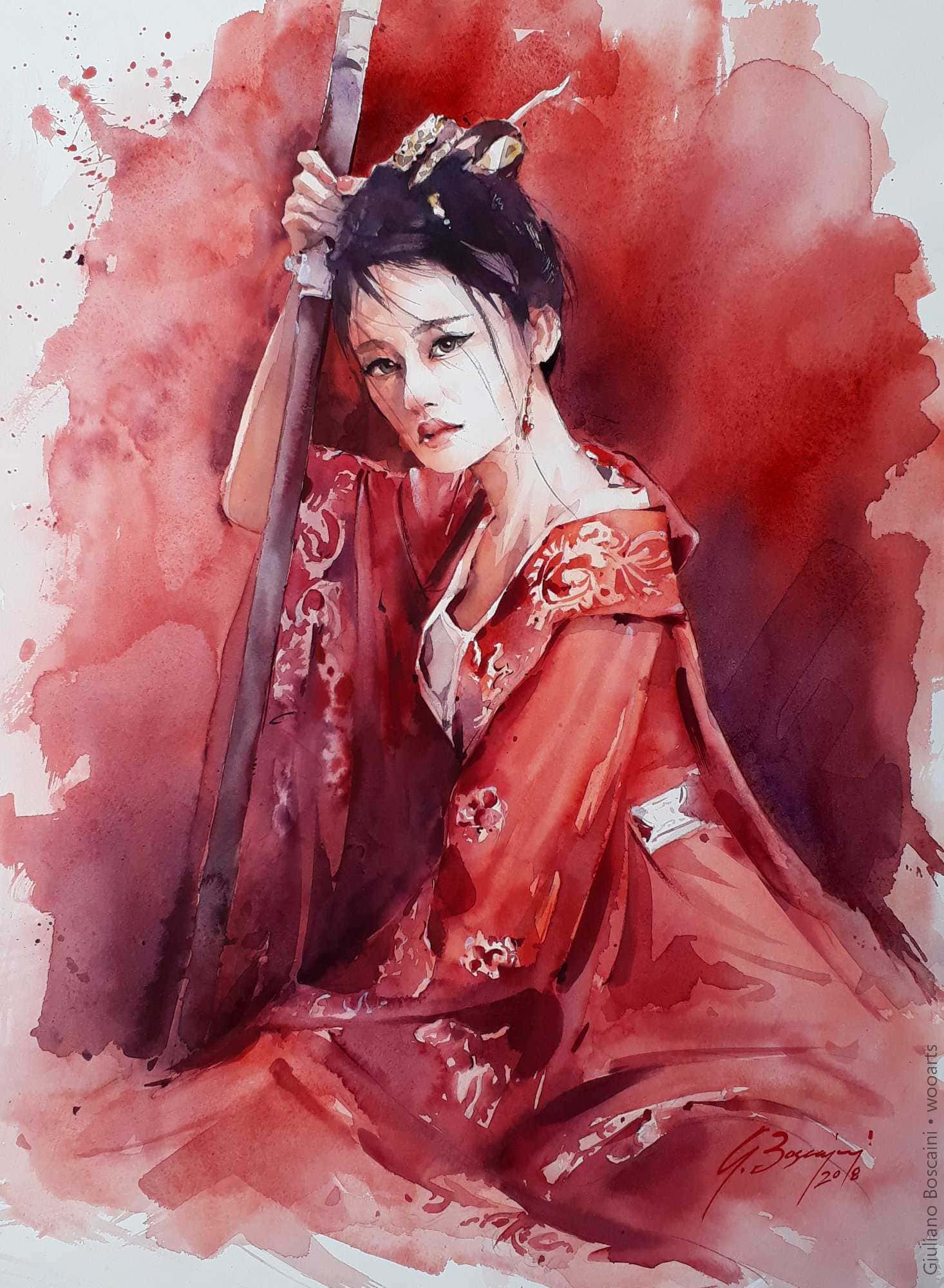 image femme peintre portrait fleurs artiste art peinture painting artist huile toile tableau paysage talent pinceaux illustration Giuliano Boscaini