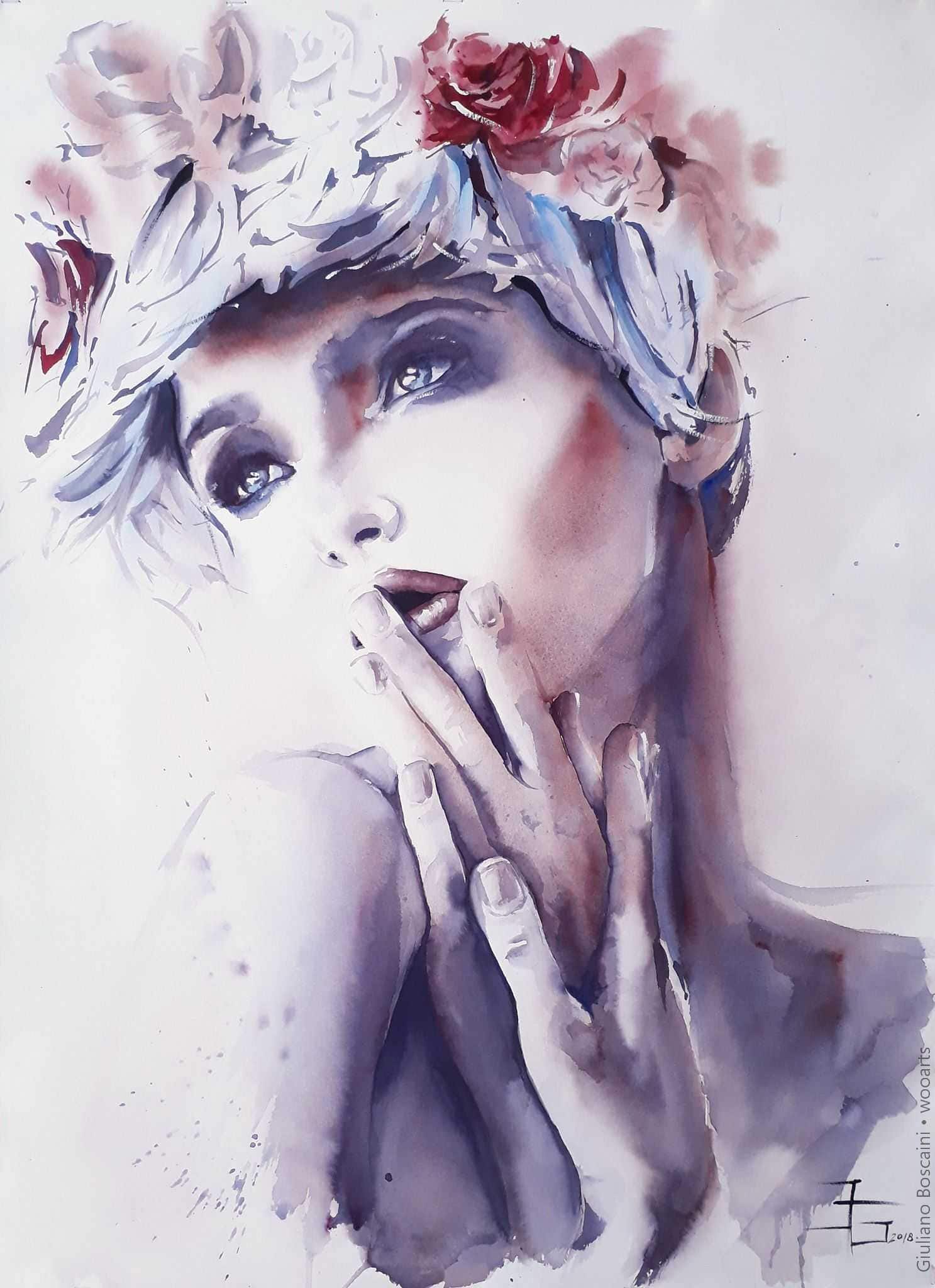 image femme portrait artiste art peinture painting artist huile toile tableau paysage talent pinceaux illustration Giuliano Boscaini