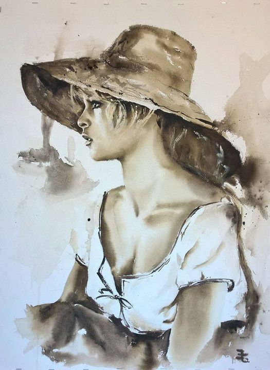 image femme peintre portrait fleurs artiste art peinture painting artist huile toile tableau paysage talent pinceaux illustration Giuliano Boscaini