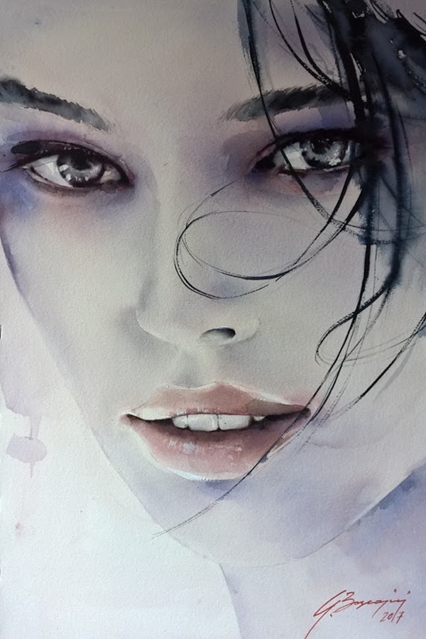image femme peintre portrait fleurs artiste art peinture painting artist huile toile tableau paysage talent pinceaux illustration Giuliano Boscaini