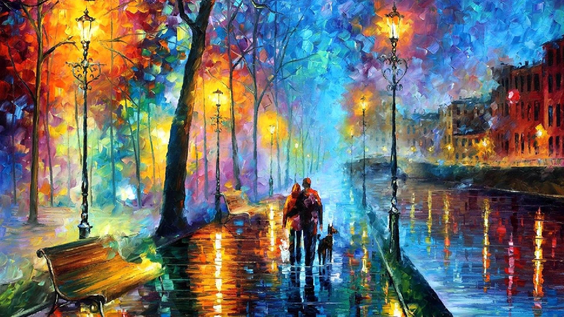 wallpaper et fond d'écran painting peinture artiste paysage couleurs art Artist pinceaux Leonid Afremov nature