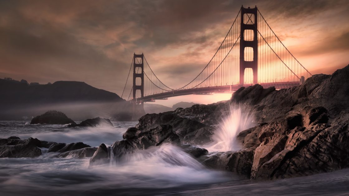 wallpaper et fond d'écran Golden Gate Bridge sunset pont Amérique San Francisco monument paysage nature pays voyage travel tourist tourisme America