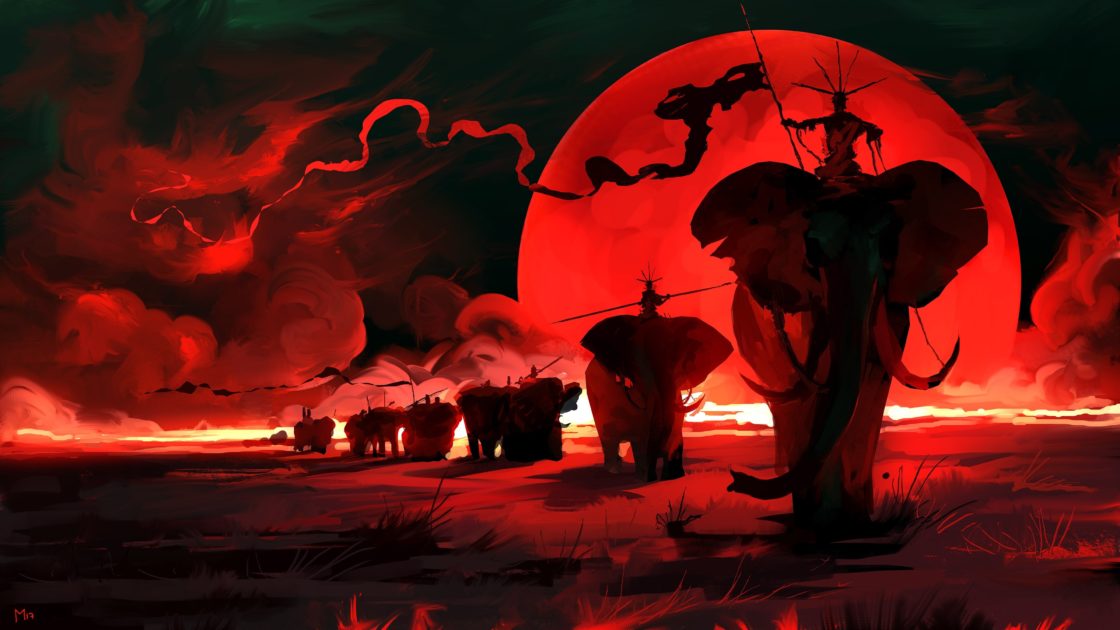 wallpaper et fond d'écran monde world fantaisie fantasy rouge éléphant fantastique red paysage landscape image picture