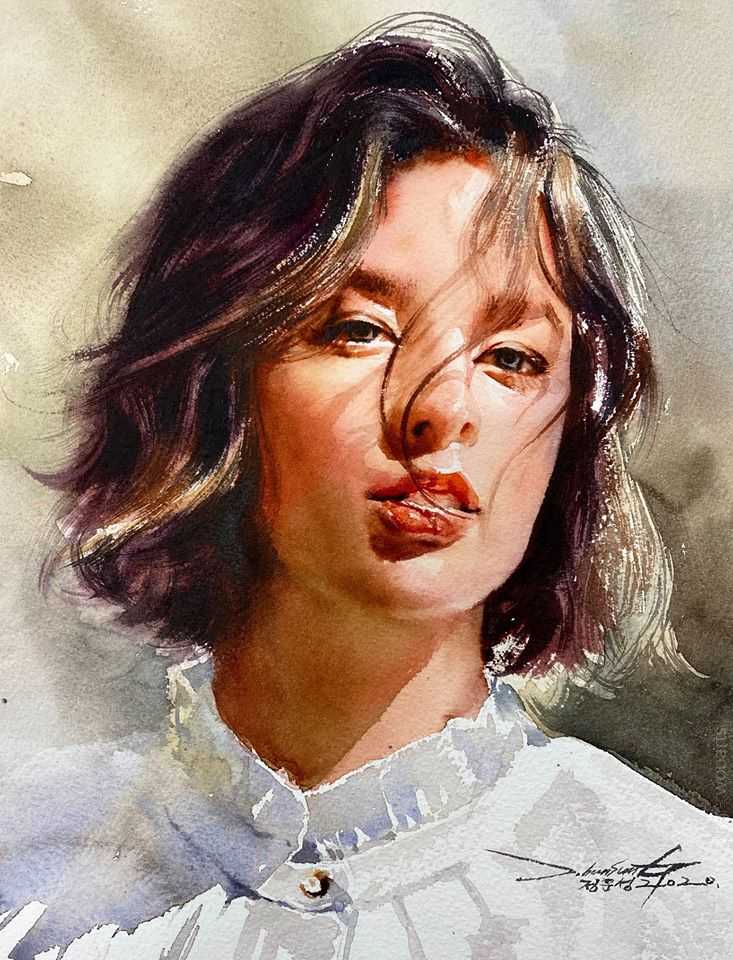 image picture artiste art artist peinture painting aquarelle pinceau toile portrait femme homme tableau talent Jung Hun-sung oeuvres illustration