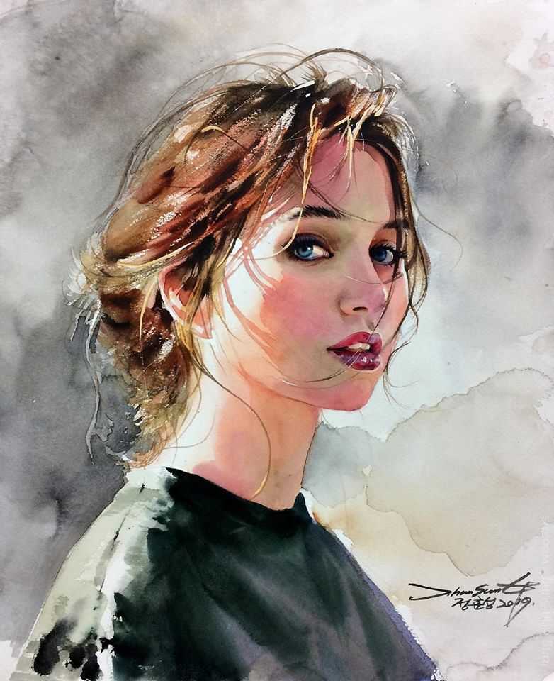 image picture artiste art artist peinture painting aquarelle pinceau toile portrait femme homme tableau talent Jung Hun-sung oeuvres illustration