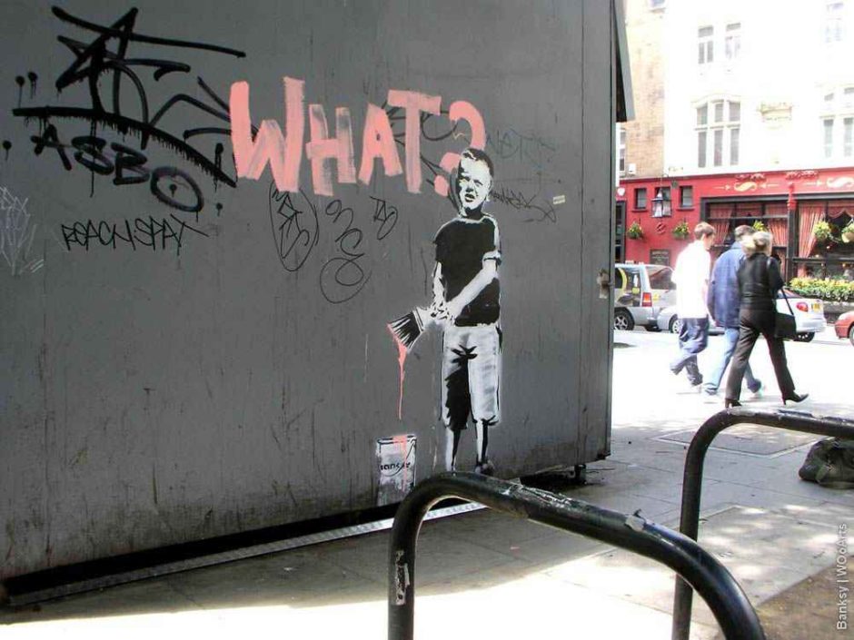 image artiste picture art artist street art Banksy graffiti rue mur illustration illustrateur création oeuvre oeuvre d'art art urbain célébrité homme man