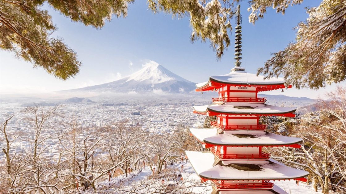 wallpaper et fond d'écran Asie nature Asiatique Japon Mont Fuji Chureito Pagoda temple hiver winter paysage landscape voyage travel tourisme tourist photo photographie photography