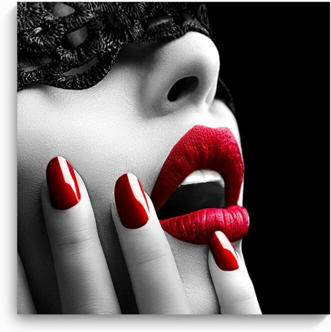 image picture Toile Tableau murale art artiste artist femme woman bouche rouge noir et blanc black and white portrait art déco visage belle beautiful magnifique décoration coup de coeur photo photographie photography painting peinture
