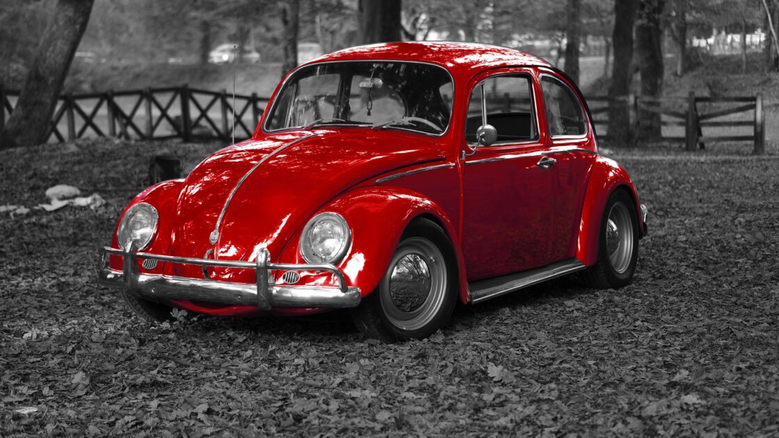 wallpaper et fond écran voiture coccinelle rouge car beetle red véhicule automobile transport belle beautiful noir et blanc black and white marque picture photo photographie photography