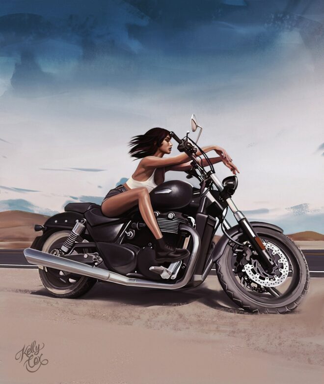 wallpaper et fond écran motarde Harley Davidson moto femme woman biker motorbike fantasy fantaisie sexy engin belle beautiful véhicule transport picture image photo photographie photography