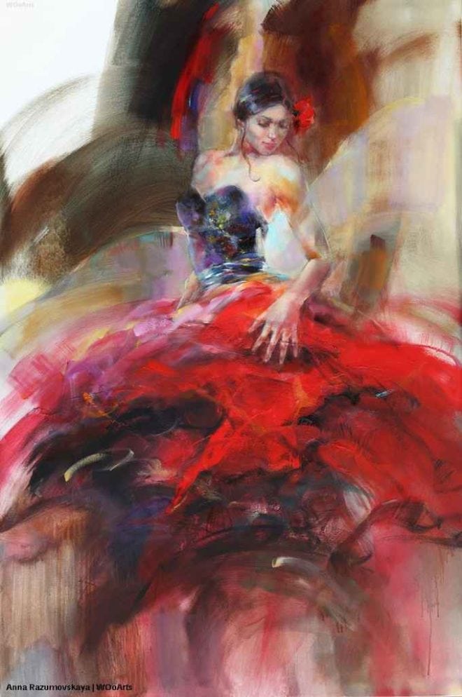 photo image picture art artiste artist peintre peinture painting toile tableau femme woman danse dancing magnifique beau beautiful Anna Razumovskaya russe création oeuvre d'art à l'huile oeuvre artwork talent