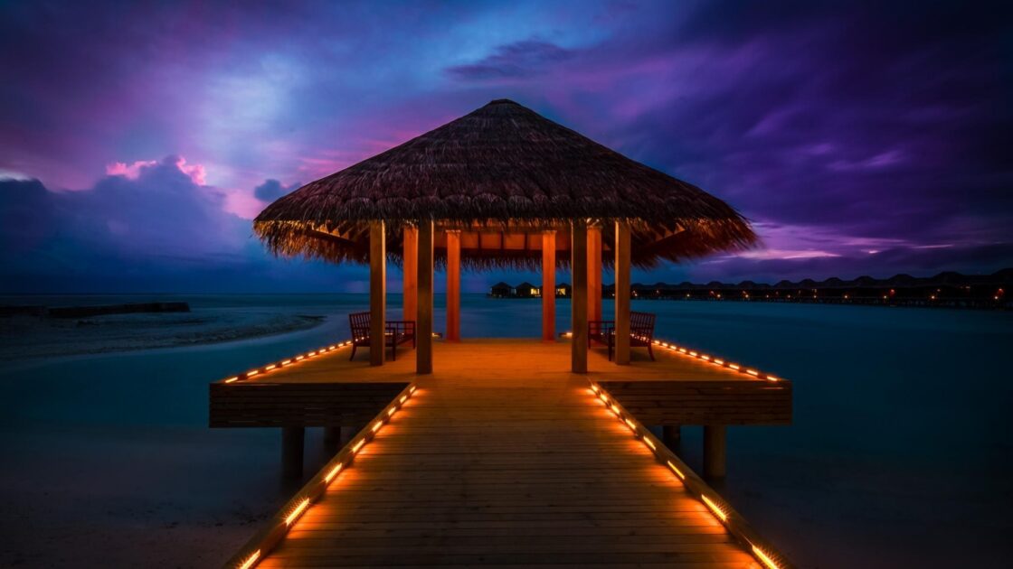 wallpaper et fond écran Les Maldives nuit night paysage nature landscape plage beach beau beautiful pays île paradis paradisiaque lumière light voyage travel tourisme tourist photo photographie photography