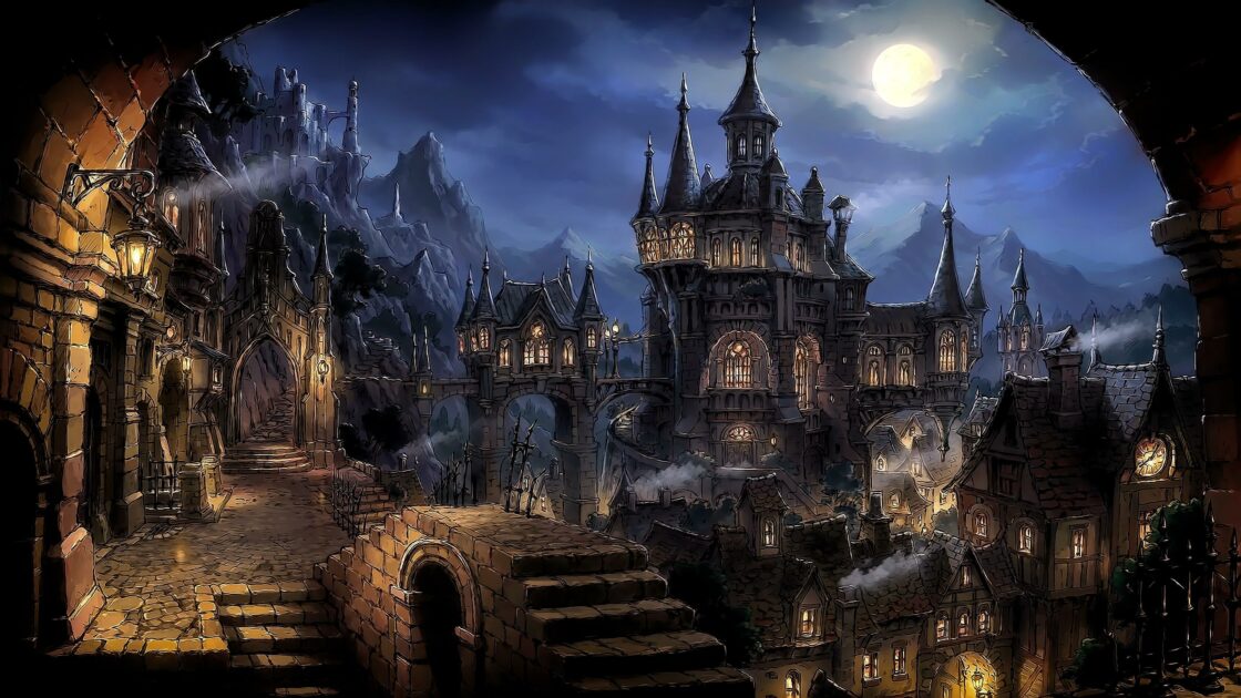 wallpaper et fond écran château hanté castle haunted halloween fantastique fantasy fantaisie paysage peur horreur fantômes maison home fête célébration sorcière citrouille picture image photo photographie photography