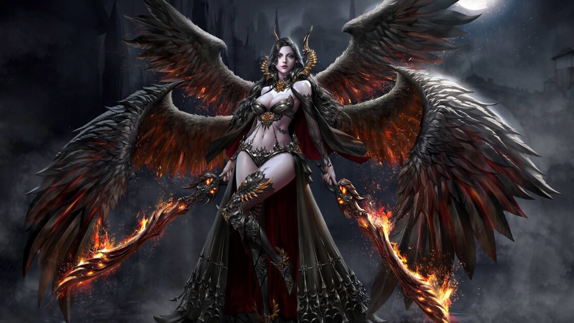 wallpaper et fond écran woman femme fantaisie fantasy ange angel warrior guerrière fantastique animé démoniaque picture photo photographie photography image