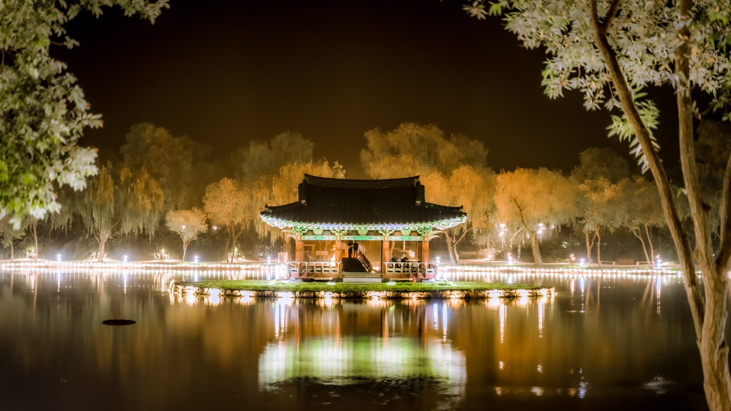 wallpaper et fond écran nature paysage landscape étang temple Corée du Sud pays country lac lake beau beautiful voyage travel tourist tourisme photo photographie photography picture