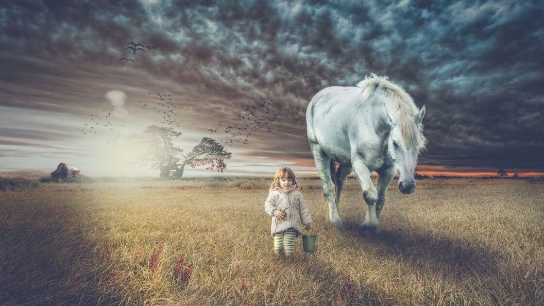 wallpaper et fond écran monde imaginaire imaginary world cheval fillette enfants nature paysage fantastique fantaisie fantasy beau beautiful animals animaux horse picture image photo photographie photography