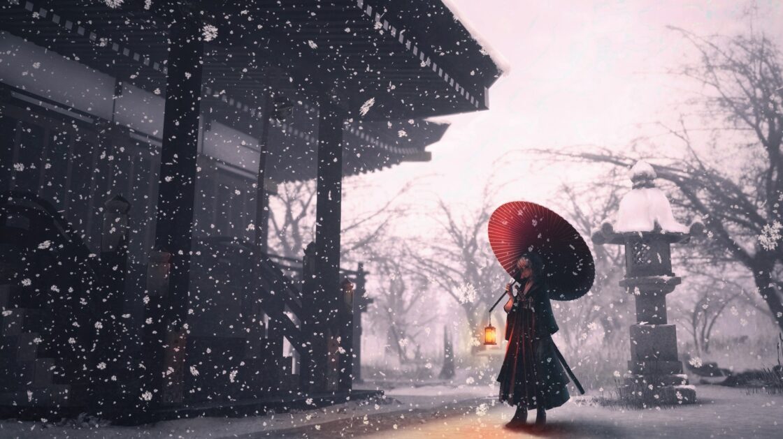 wallpaper et fond écran Girl animé Fantasy Asia Asie Japon Japonais neige snow paysage Chine manga ville city picture image photo photographie